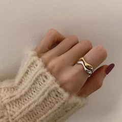 VENTFILLE 925 Sterling Silver Irregular Design Wave Golden Stackable Finger Rings Trendy Adjustable For Women Gifts Dropshipping