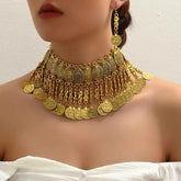 Gypsy Bohemian Vintage Statement Necklace Antique Gold Color Metal Coin Tassel Big Chunky Necklace For Women Turkish Jewelry