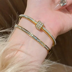 Titanium Steel Gold Silver Color Bangles for Women Girls Trend Waterproof Jewelry Luxury Sparkling Zircon Bracelet Bangle