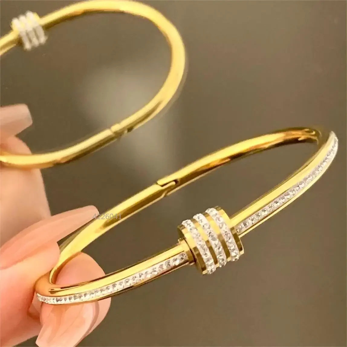 Titanium Steel Gold Silver Color Bangles for Women Girls Trend Waterproof Jewelry Luxury Sparkling Zircon Bracelet Bangle