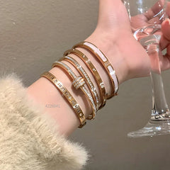 Titanium Steel Gold Silver Color Bangles for Women Girls Trend Waterproof Jewelry Luxury Sparkling Zircon Bracelet Bangle
