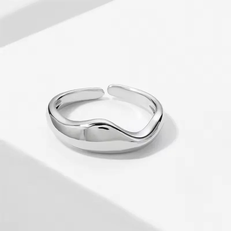 VENTFILLE 925 Sterling Silver Irregular Design Wave Golden Stackable Finger Rings Trendy Adjustable For Women Gifts Dropshipping