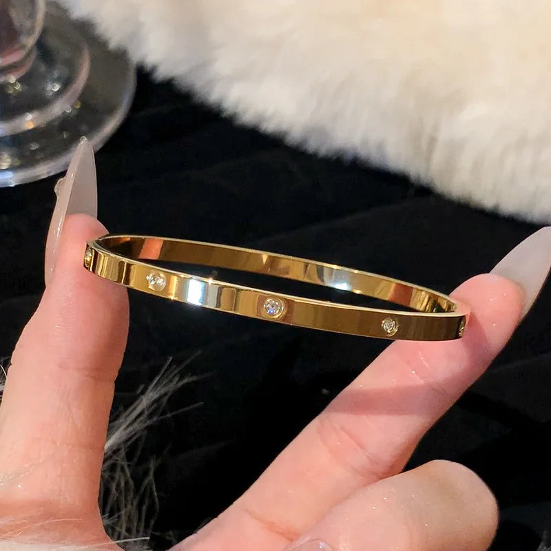 Titanium Steel Gold Silver Color Bangles for Women Girls Trend Waterproof Jewelry Luxury Sparkling Zircon Bracelet Bangle